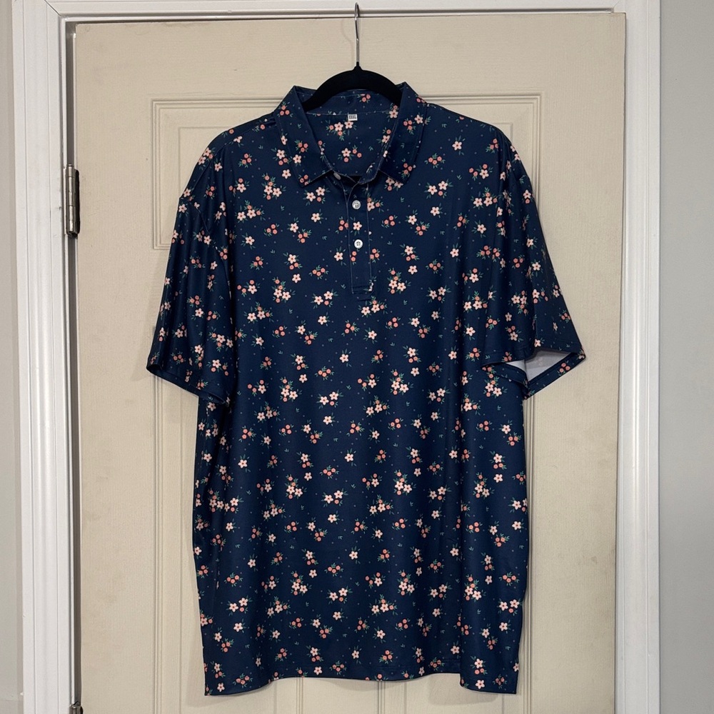 Men's Navy Floral Polo Shirt